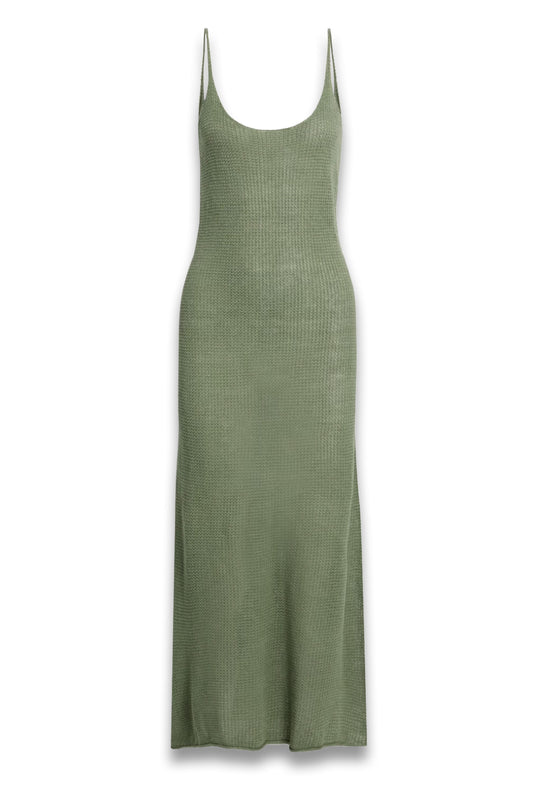 Open-back Crochet-knit Linen Midi Dress