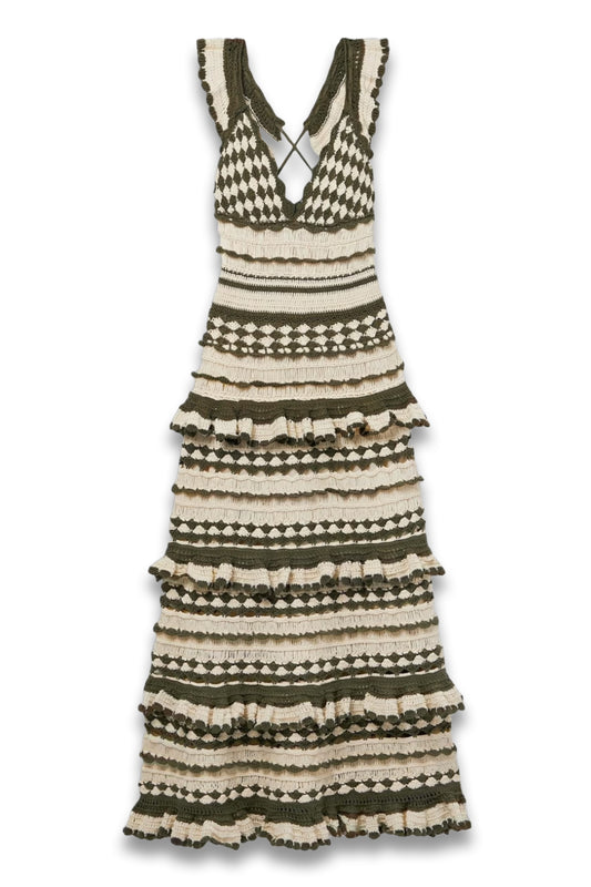 Devi Ruffled Crocheted Cotton Midi Dress