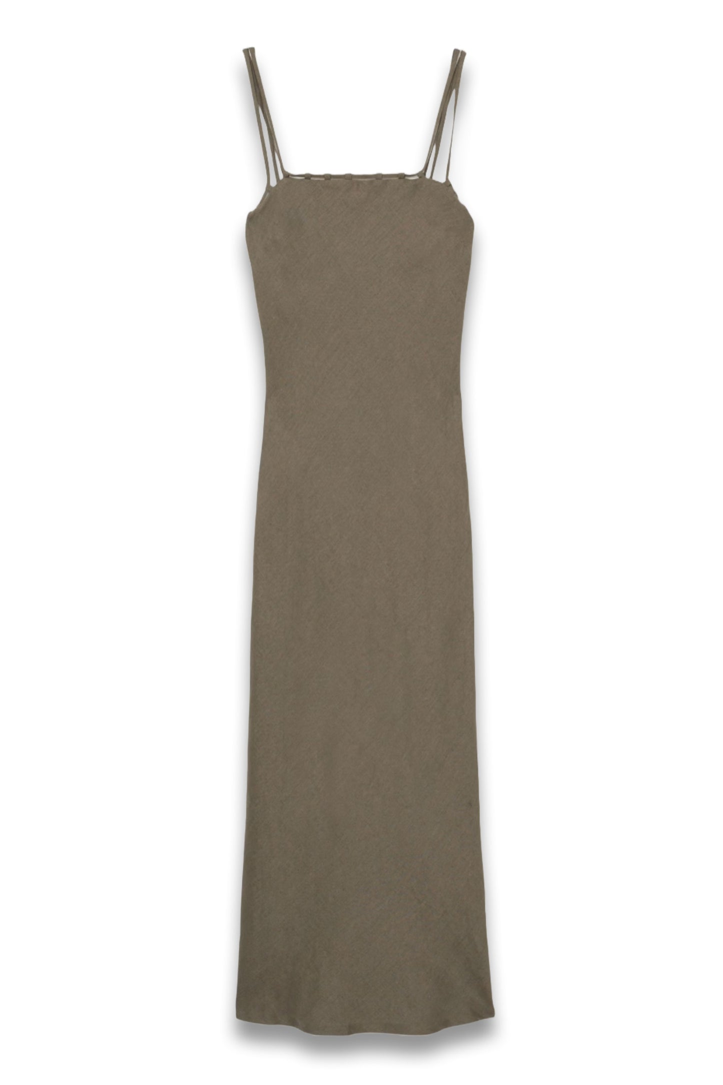 Roxanne Linen Double-Strap Slip Dress in Khaki