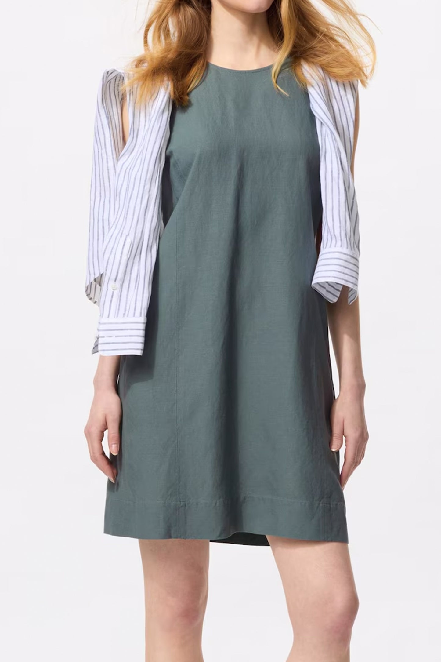 Sleeveless Linen Blend Mini Dress in Green