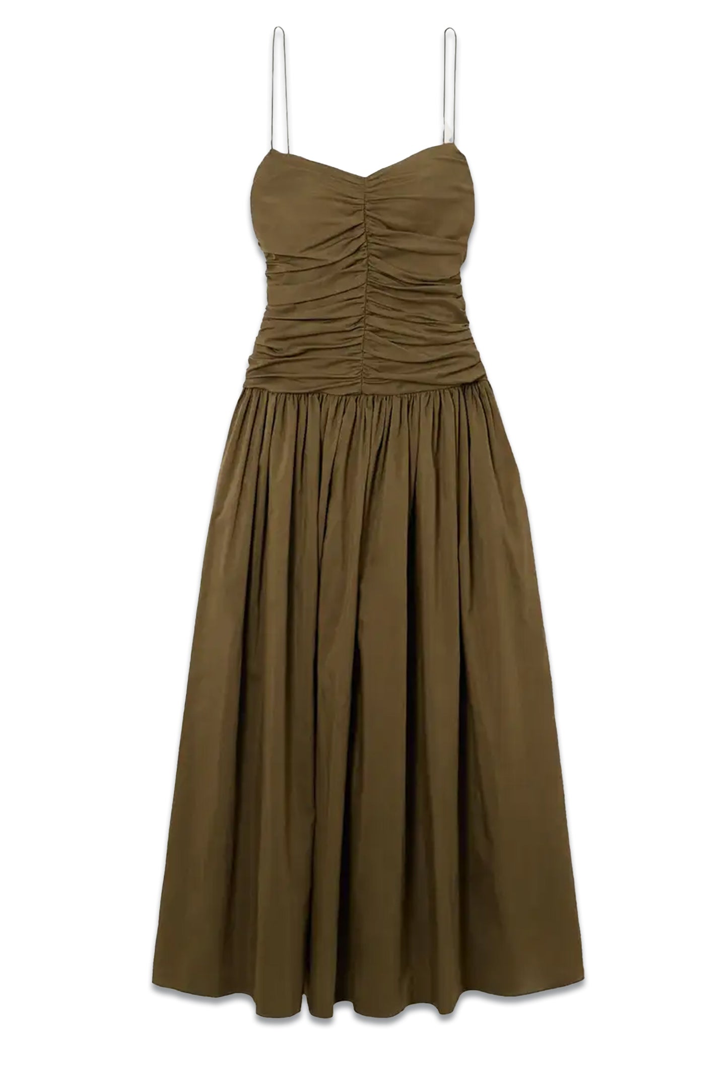 + NET SUSTAIN Green Gathered Organic Cotton And Silk-blend Midi Dress