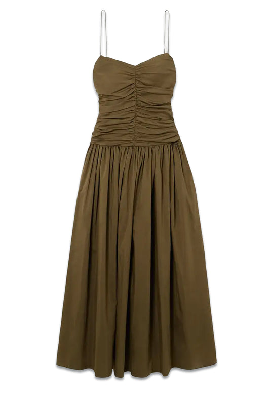 + NET SUSTAIN Green Gathered Organic Cotton And Silk-blend Midi Dress