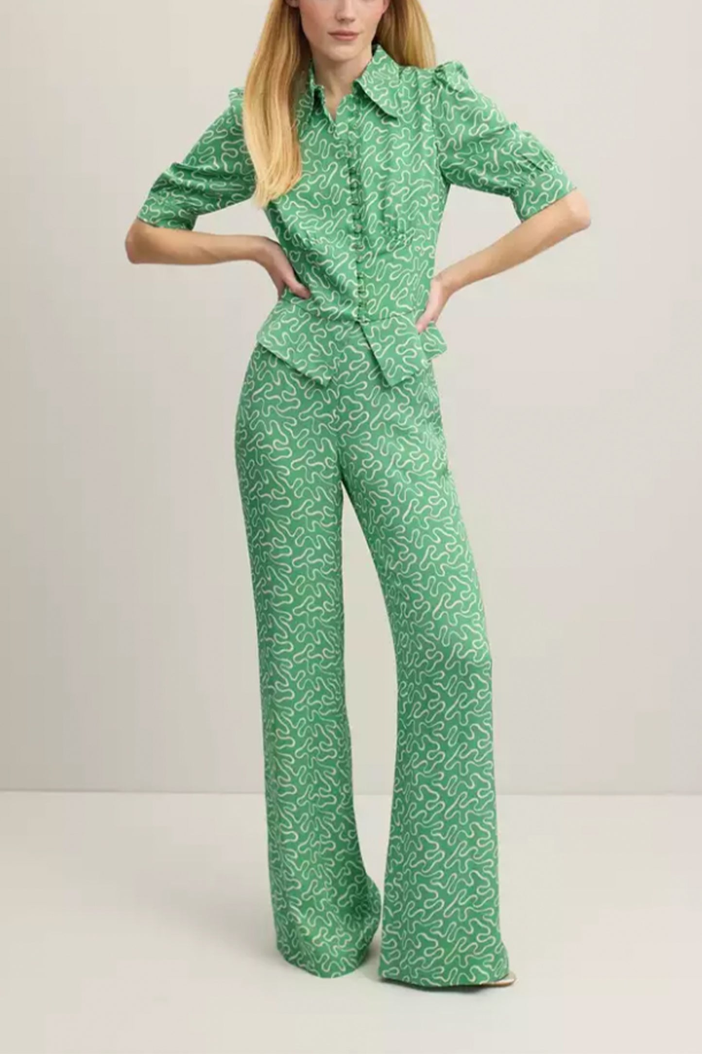 Esme Green And Cream Ribbon Print Co Ord