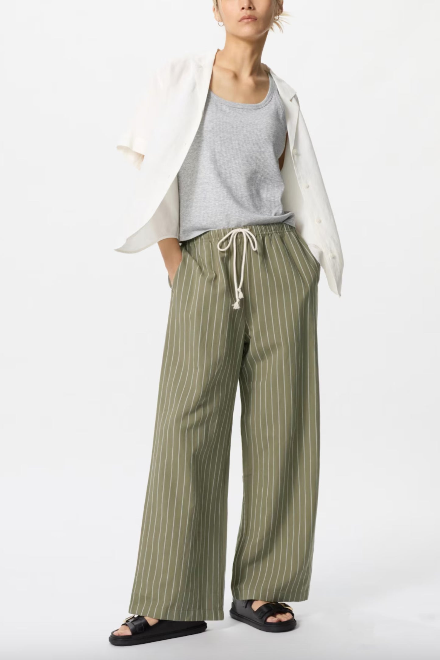 Linen Blend Easy Trousers (Stripe)