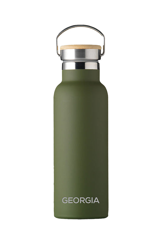 Personalised Stainless Steel & Bamboo Drinks Bottle, 500ml, Green