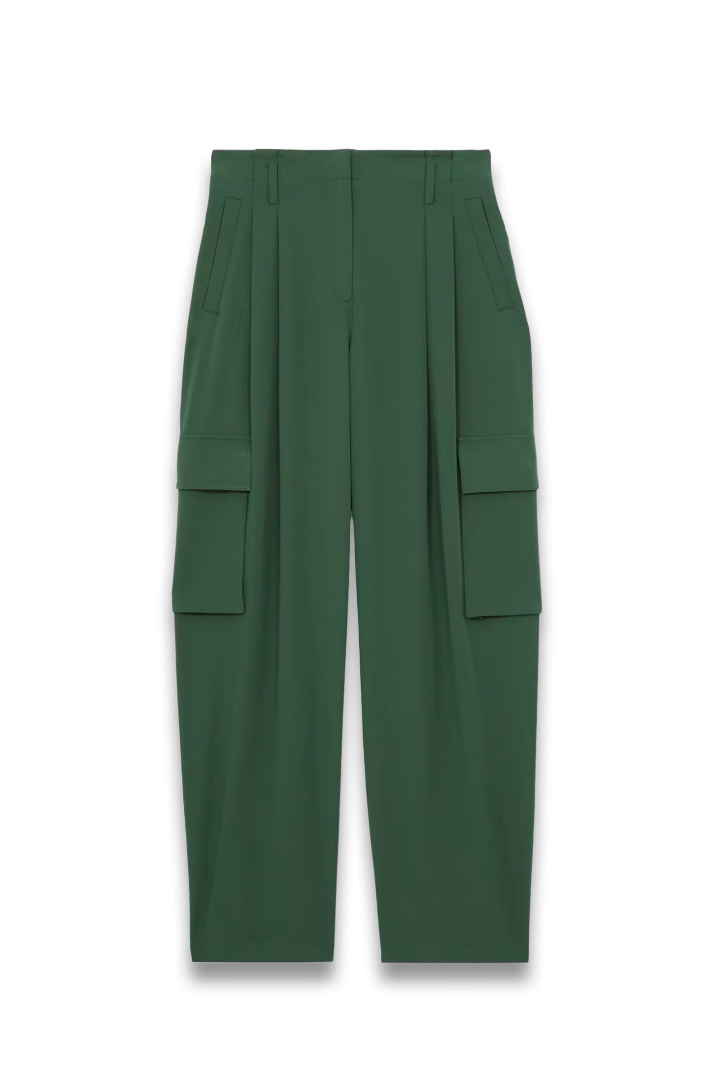 Orla Wide-Leg Pleated Cargo Trousers in Green
