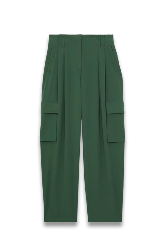 Orla Wide-Leg Pleated Cargo Trousers in Green