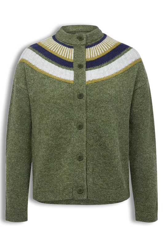 Shetland Yoke Pure Wool Cardigan, Olive