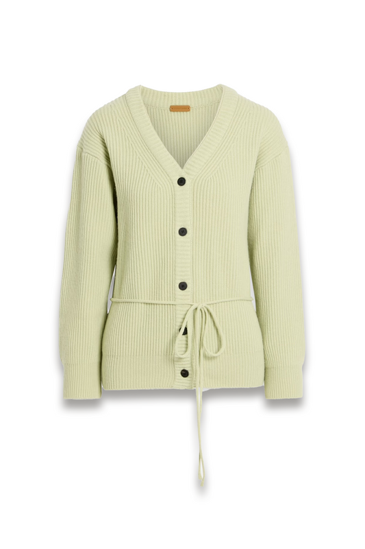 Tie-detailed Ribbed Wool-blend Cardigan