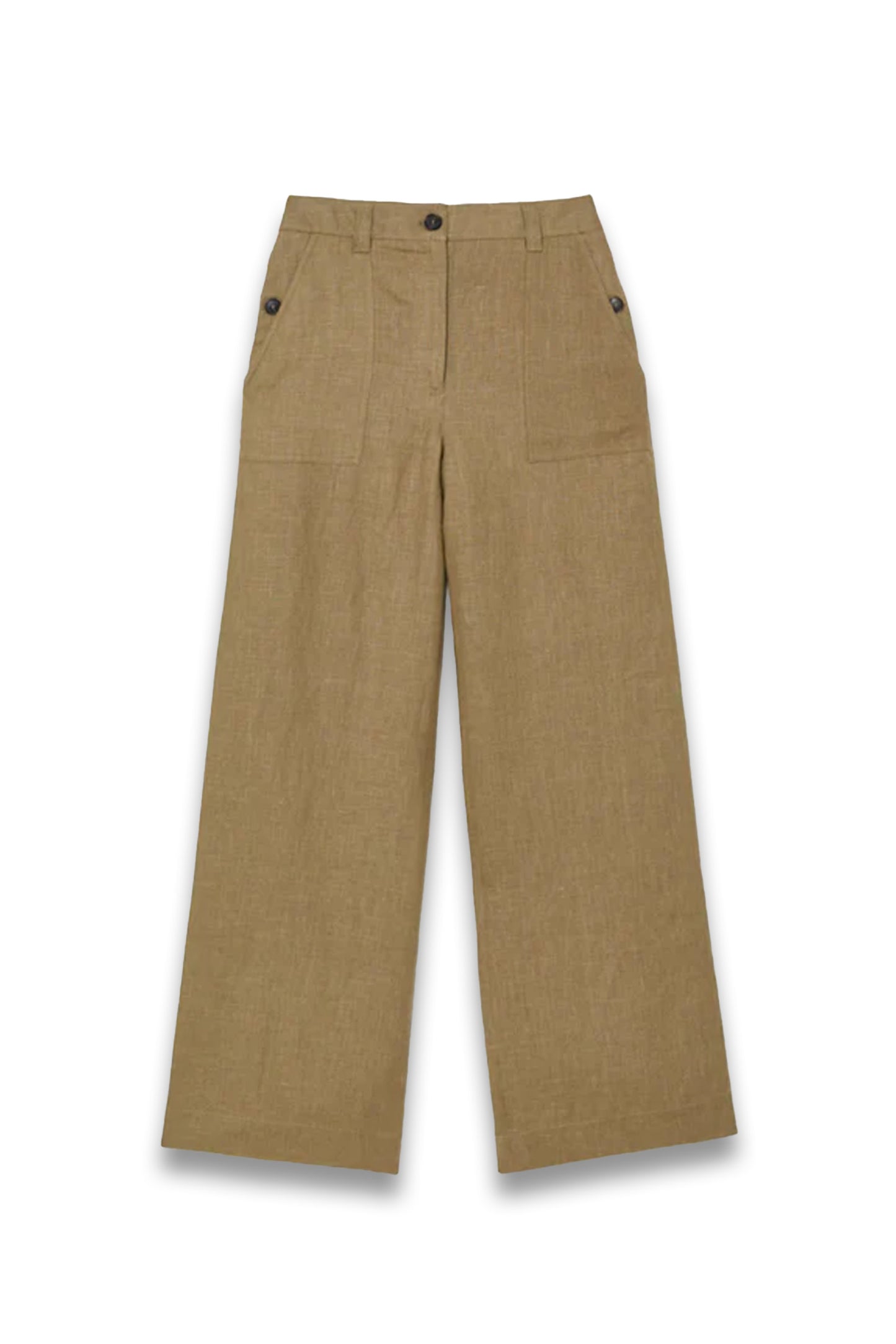 Linen Wide-Leg Trousers in Light Khaki Green