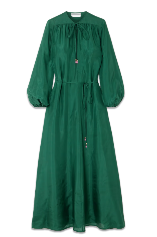 + NET SUSTAIN Junie Billow Belted Organic Silk Midi Dress