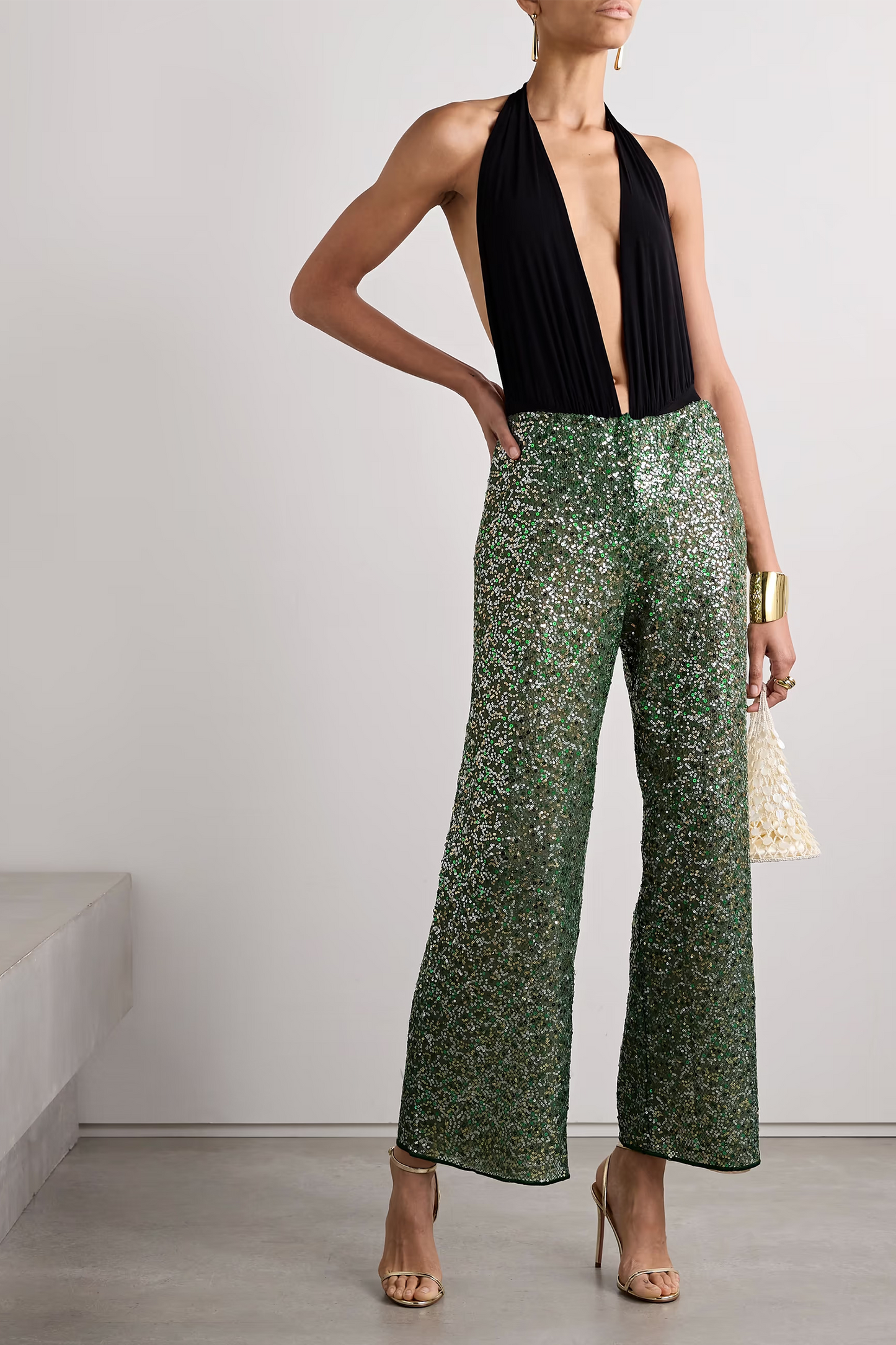 Netquins sequin-embellished open-knit wide-leg pants