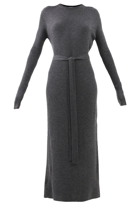 Crew Neck Cashmere Belted Midi Dress