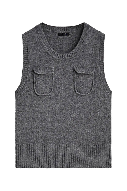 Wool Blend Knit Vest With Pockets