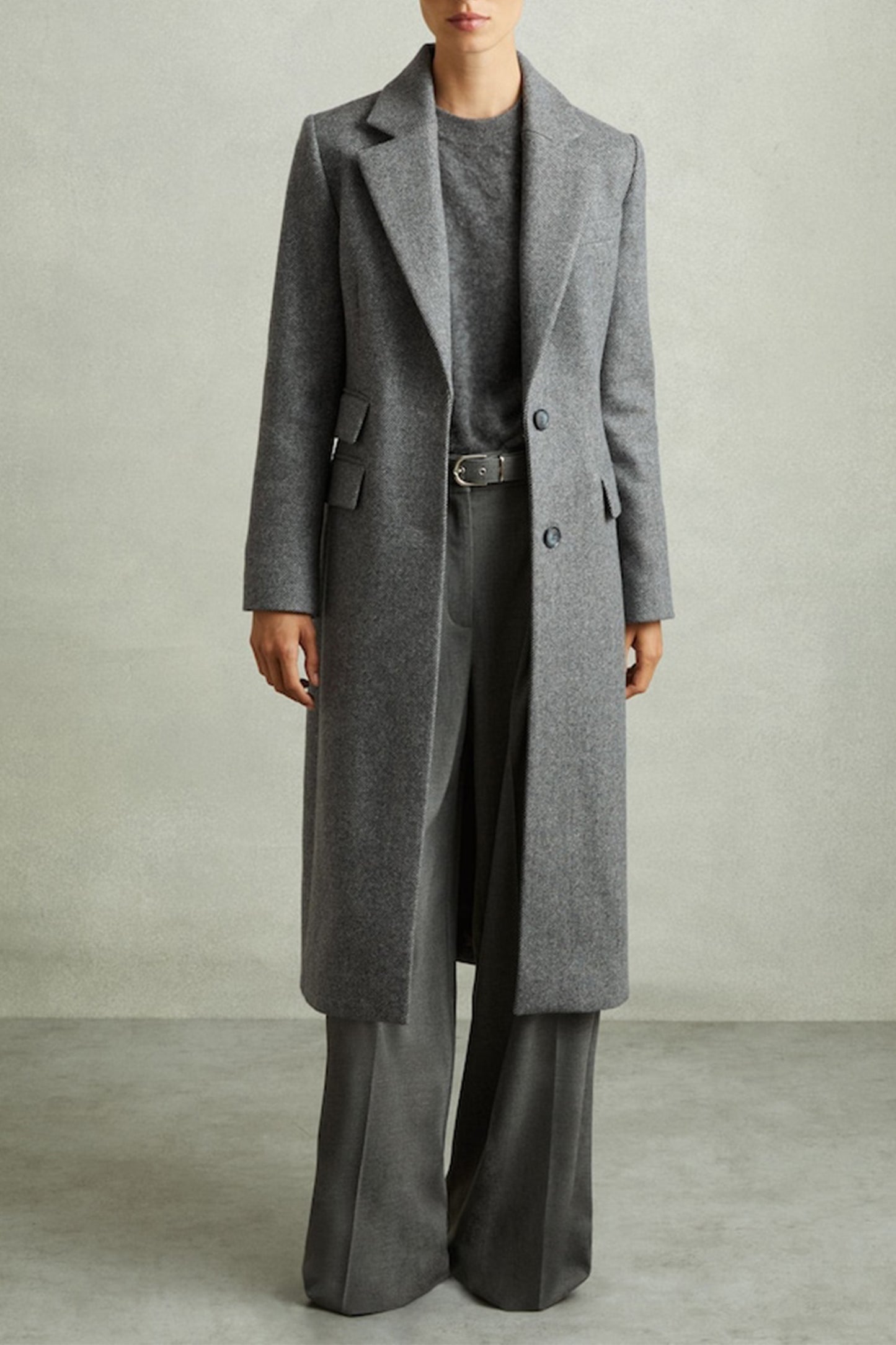 Amalia Wool-Blend Longline Coat in Grey