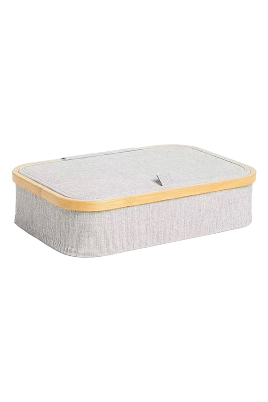 Bamboo Rim Divided Storage Box, H9.3 x W38 x D26cm, Grey