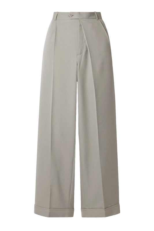 + NET SUSTAIN Asymmetric Pleated Wool-blend Straight-leg Pants