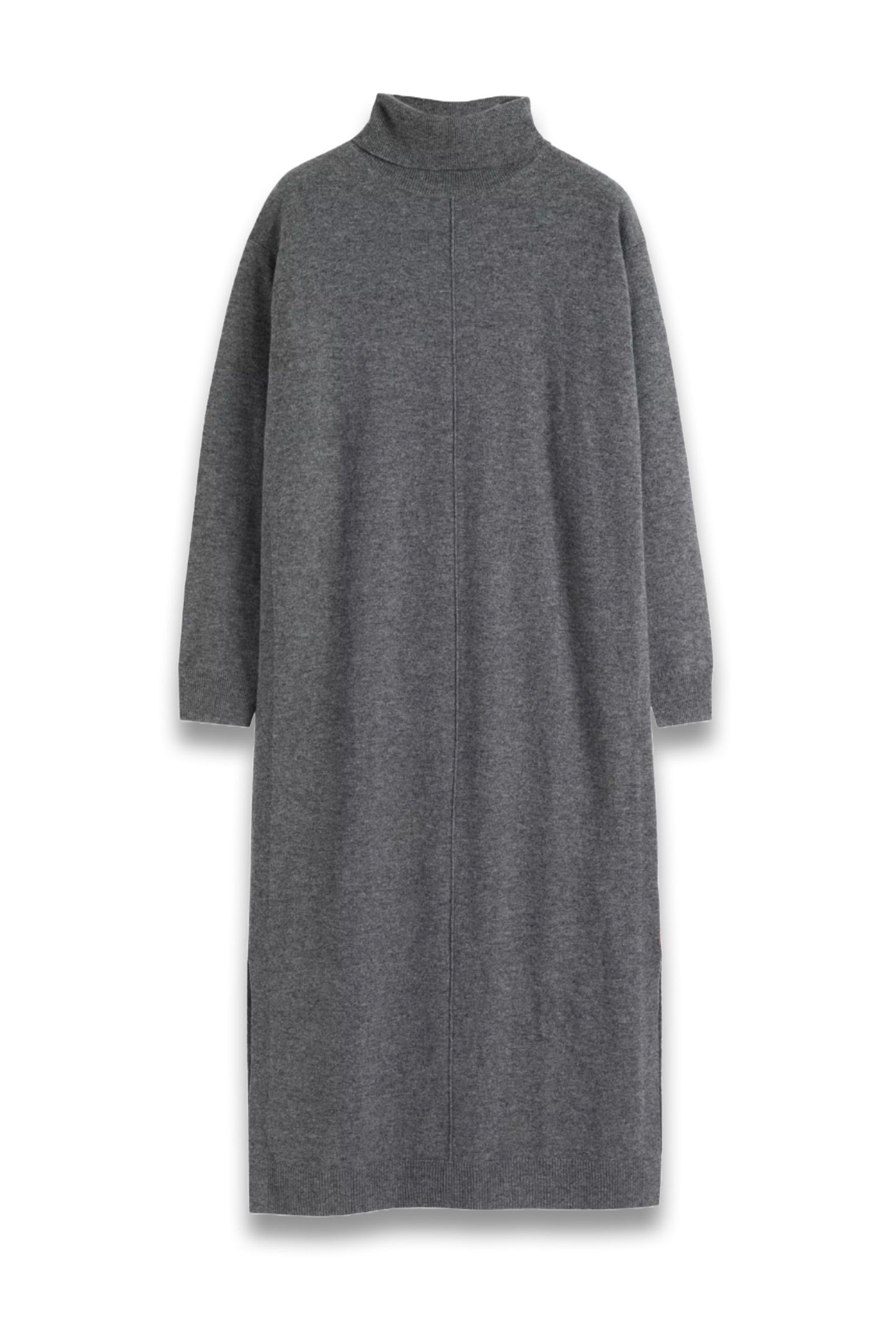 Wool Cashmere Roll Neck Midi Dress, Grey