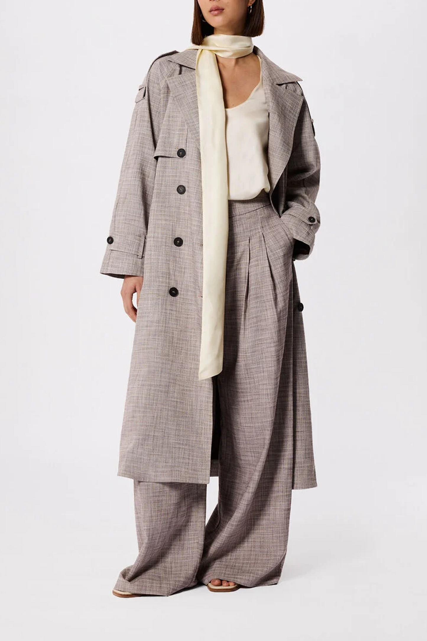 Grey Checked Trench Coat