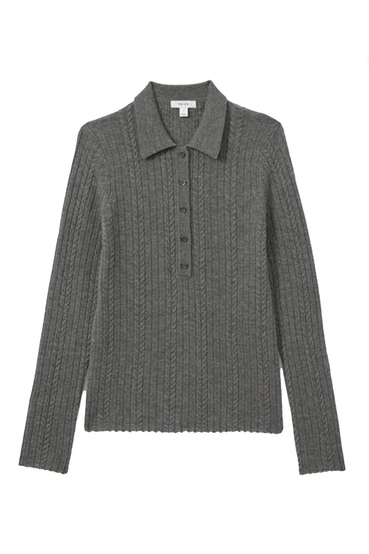 Wool Cable Knit Polo Neck Jumper