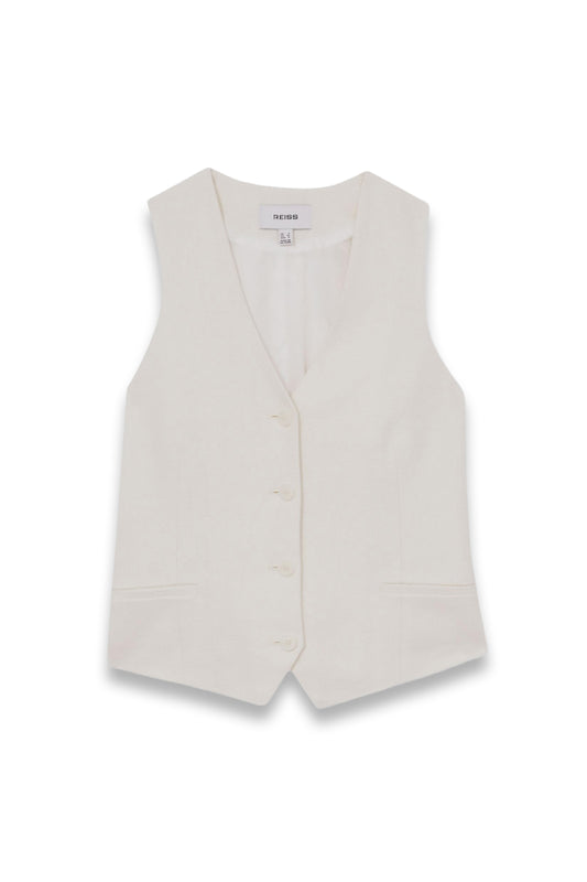 Devon Linen-Blend Button-Through Waistcoat in White