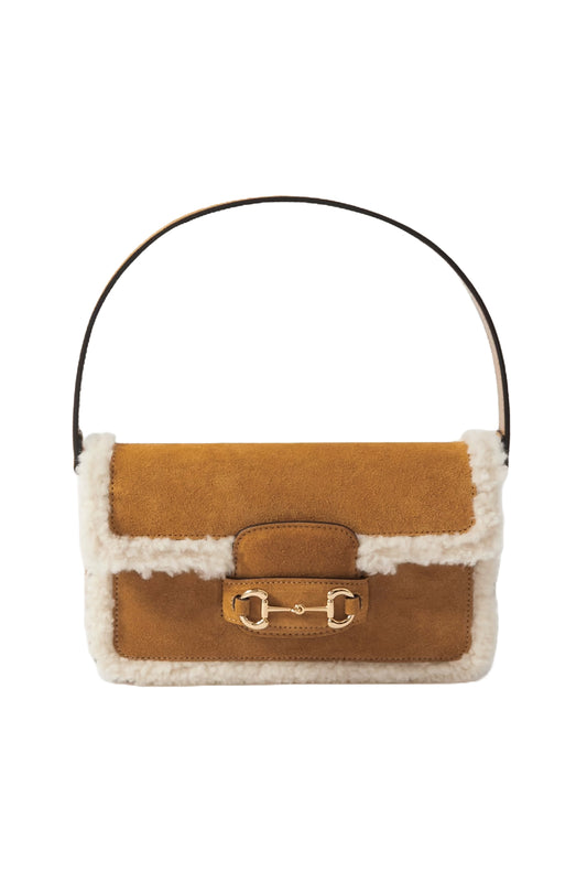 Horsebit 1955 Mini Shearling-trimmed Suede Shoulder Bag