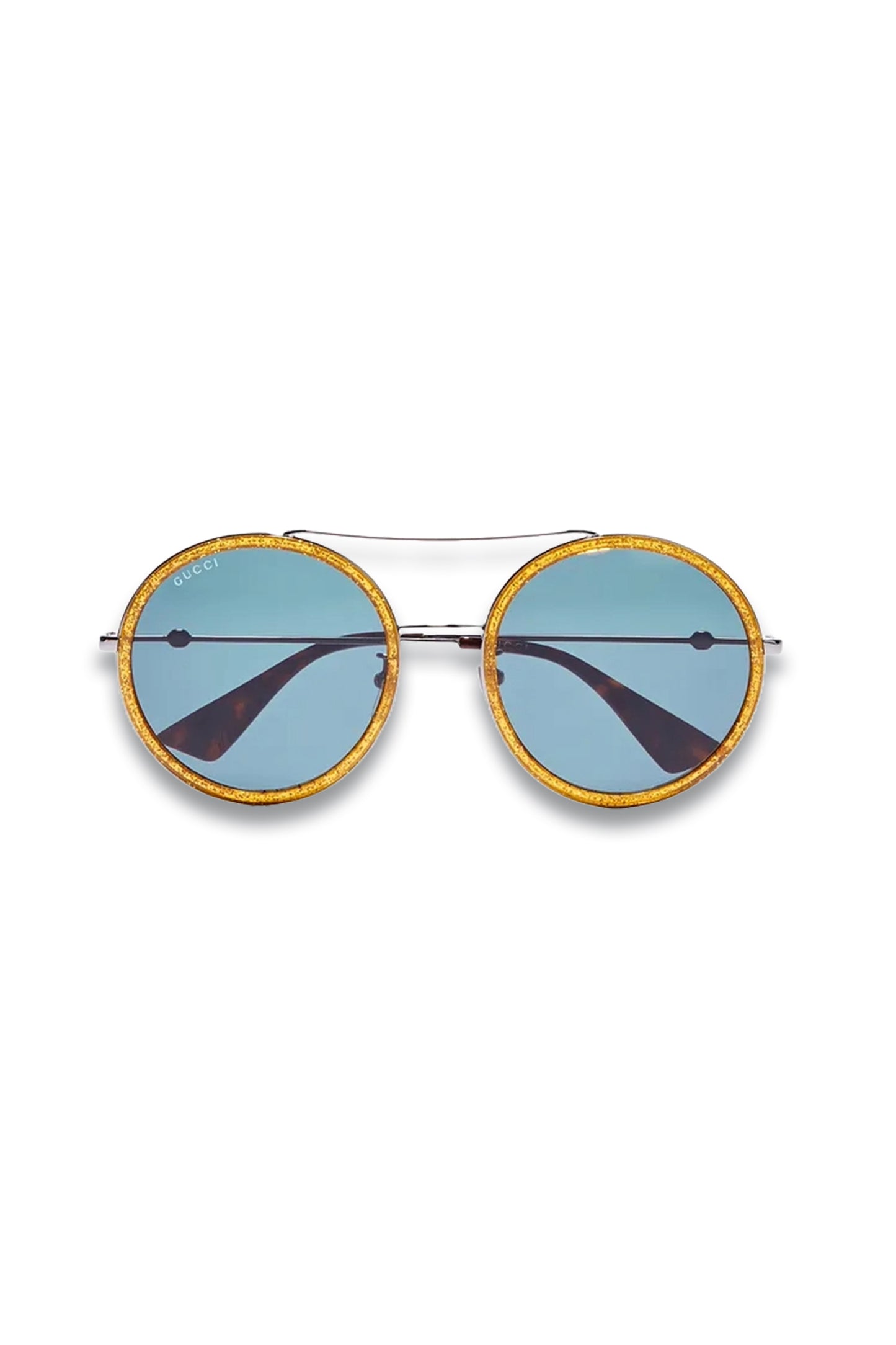 Round-frame Silver-tone and Glittered Acetate Sunglasses