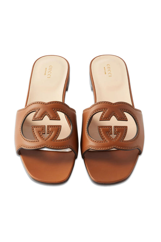 GG Cutout-monogram Leather Slides