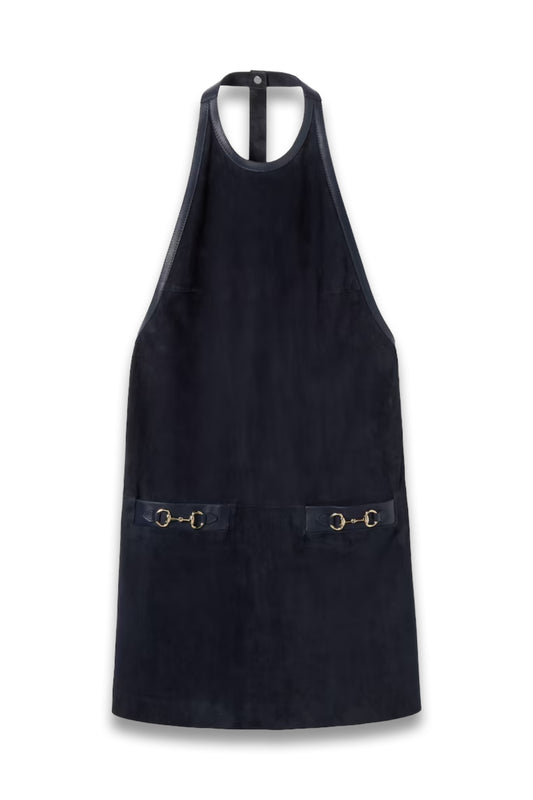 Suede Halterneck Dress with Horsebit
