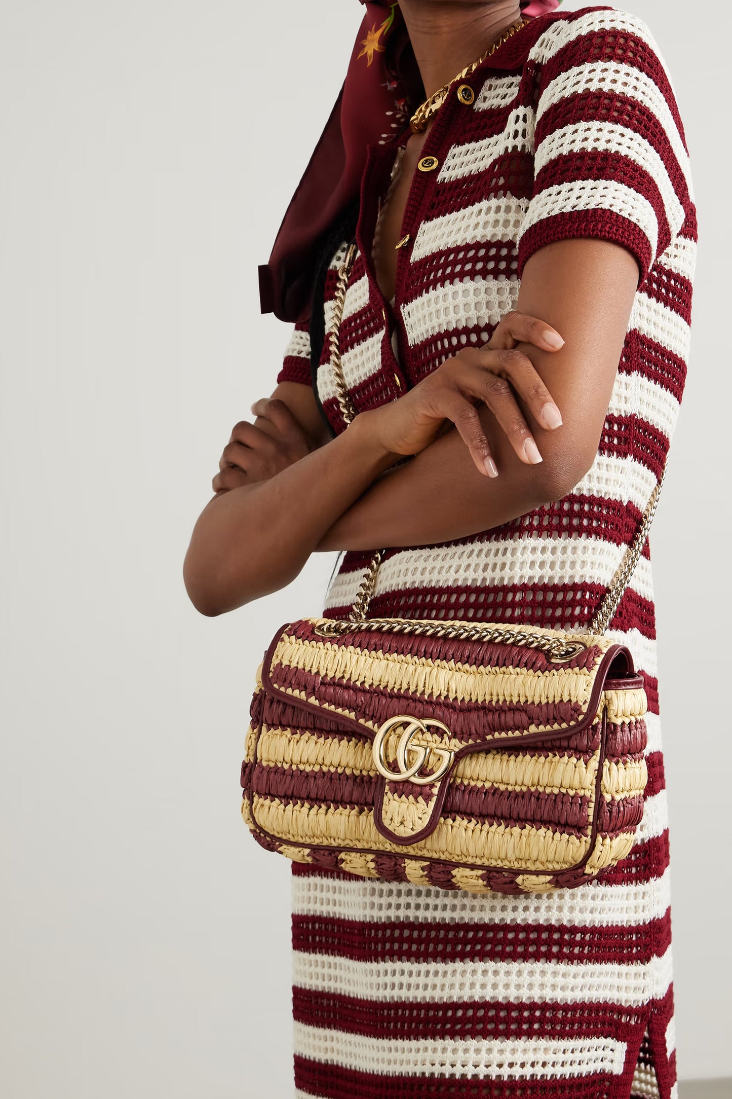 GG Marmont Woven Medium Shoulder Bag