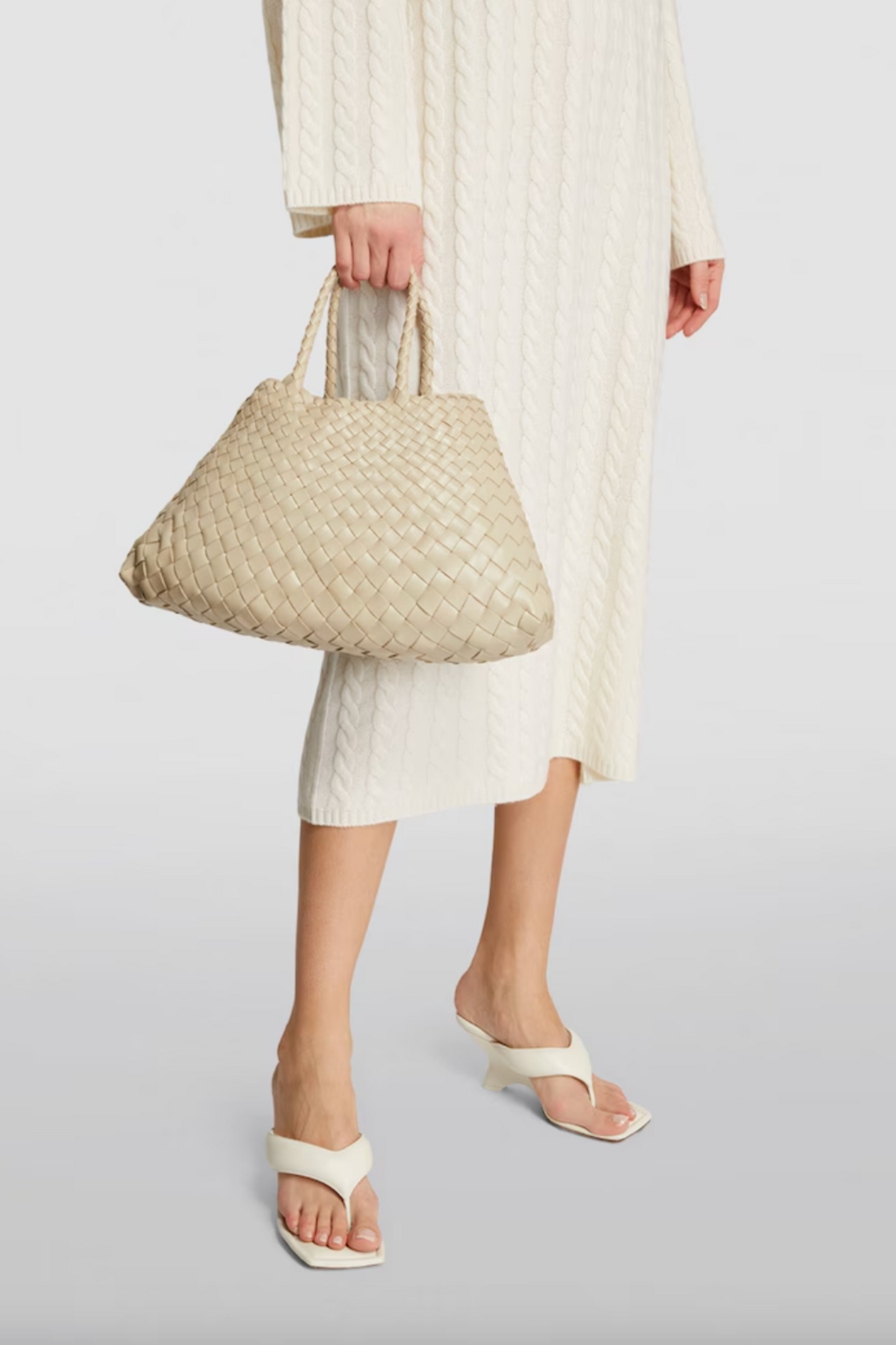 Small Leather Woven Santa Croce Tote Bag