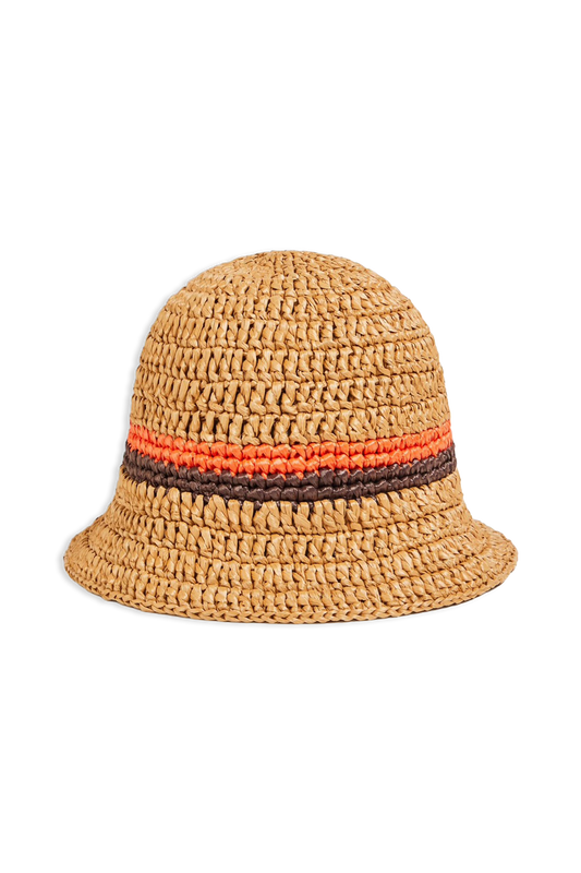 Striped Faux Raffia Bucket Hat