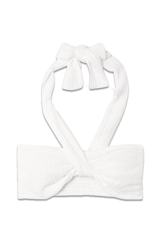 Glenda Cropped Linen-blend Gauze Halterneck Top