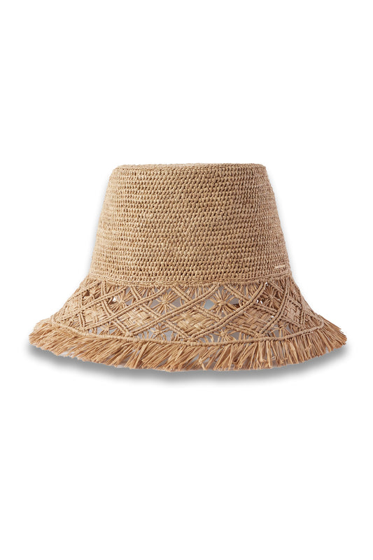 Fringed Macramé Raffia Bucket Hat