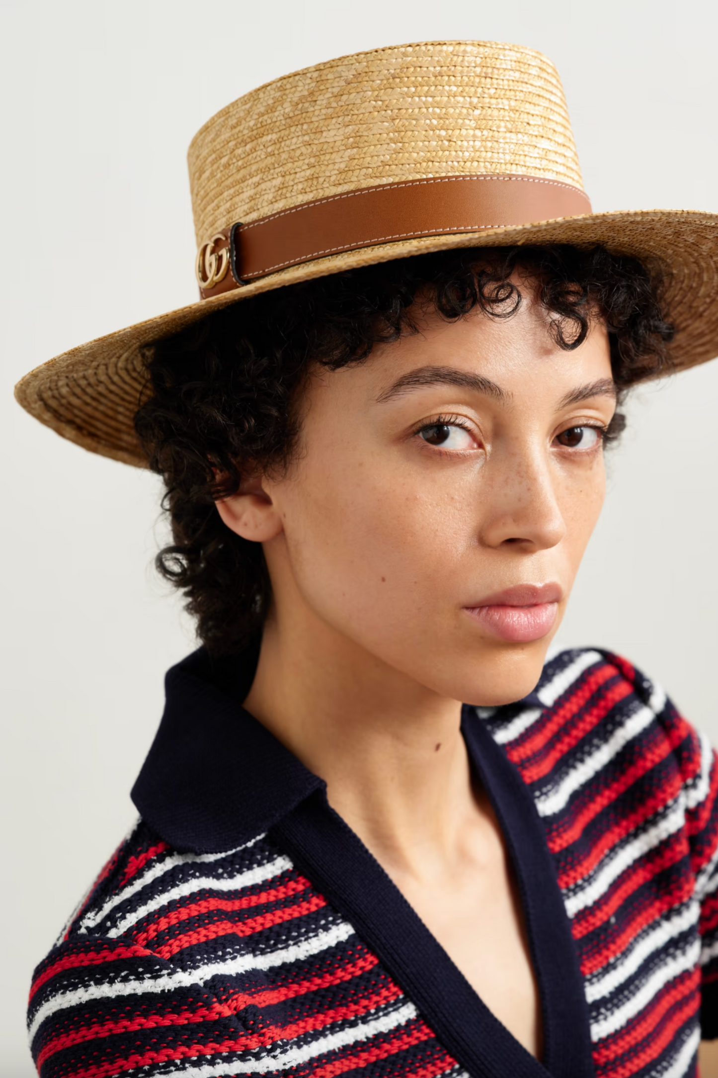 Leather-Trimmed Straw Hat