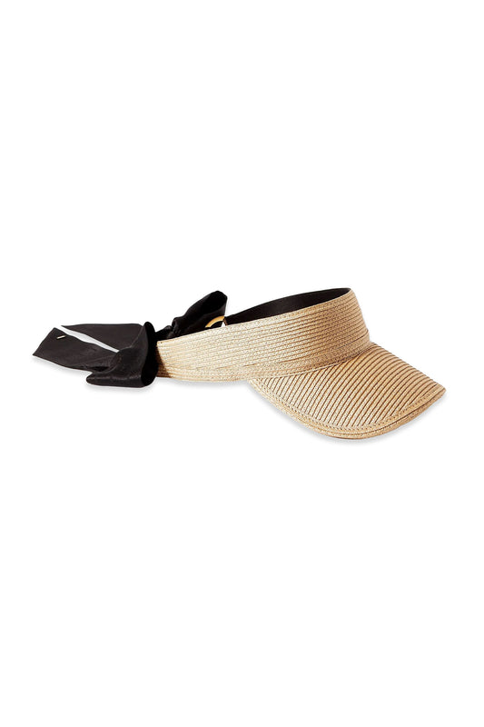 Embellished Silk Jacquard-trimmed Faux Straw Visor