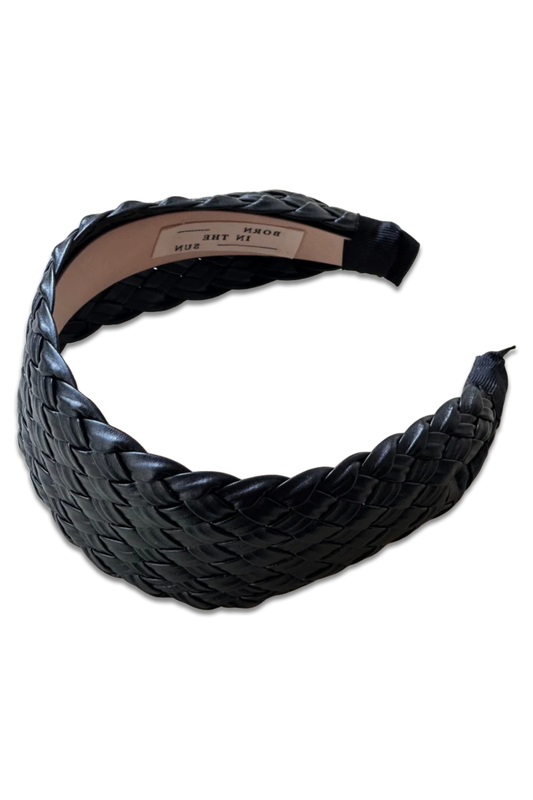 Black Woven Platted Leather Headband