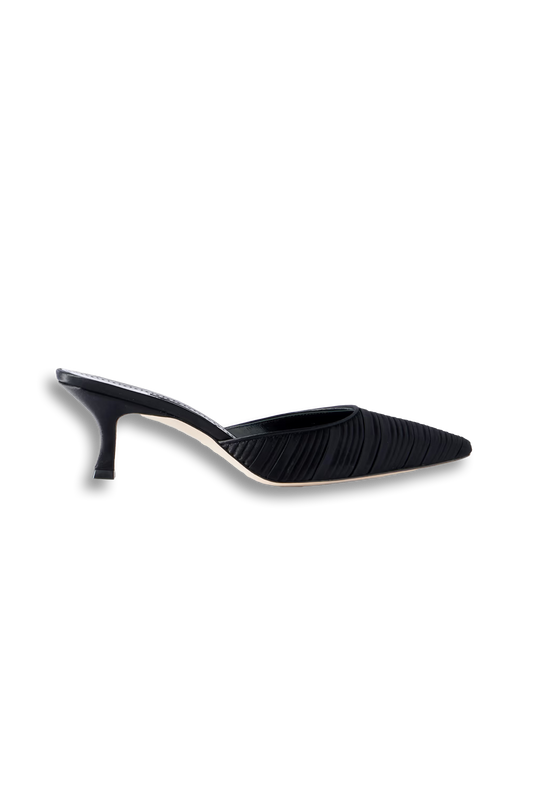 Carolyne 50 Leather-trimmed Pleated Satin Mules