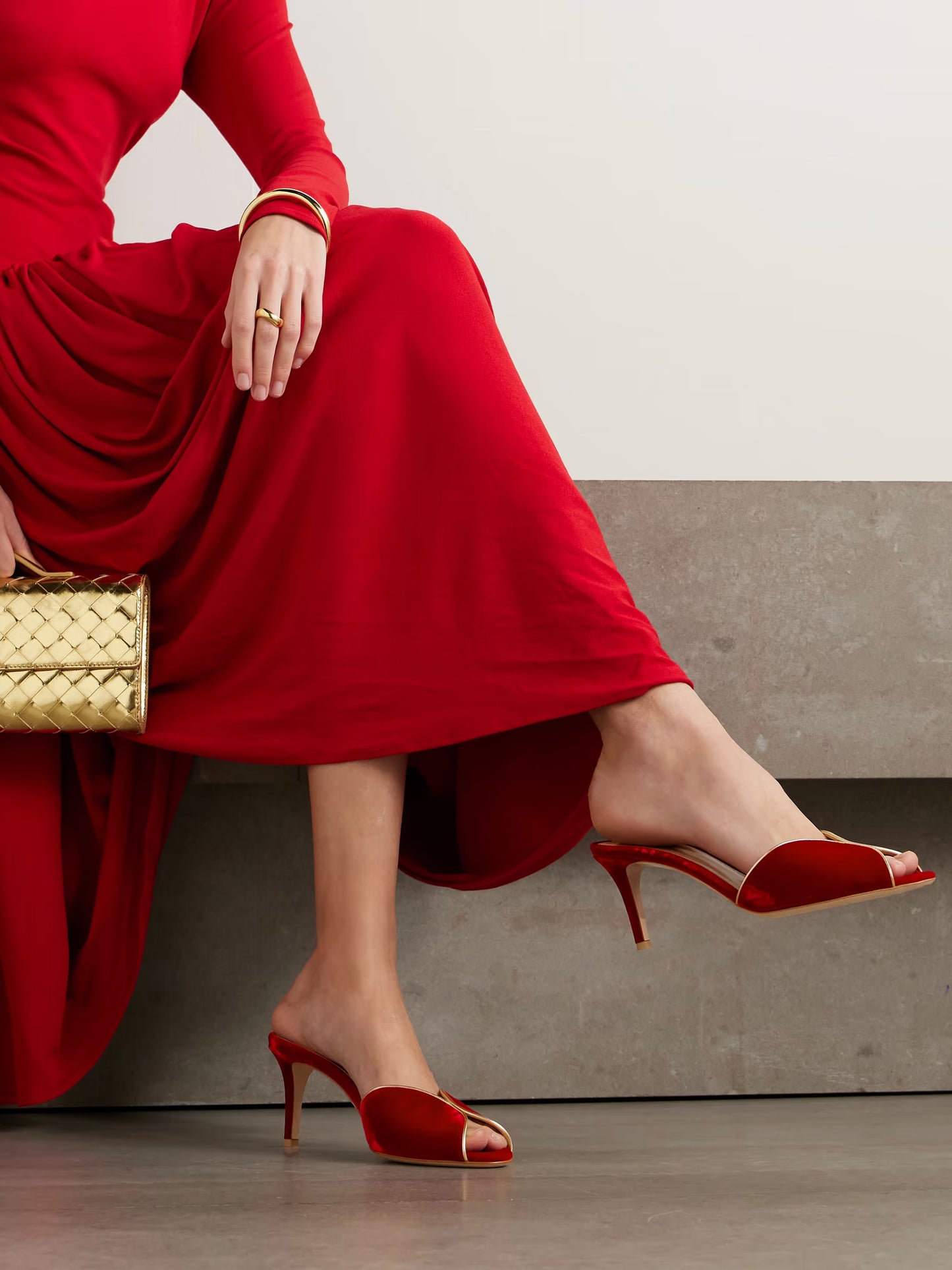 70 Leather-trimmed Velvet Mules