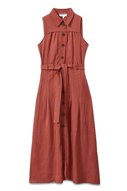 Heidi Viscose-linen Belted Midi Dress