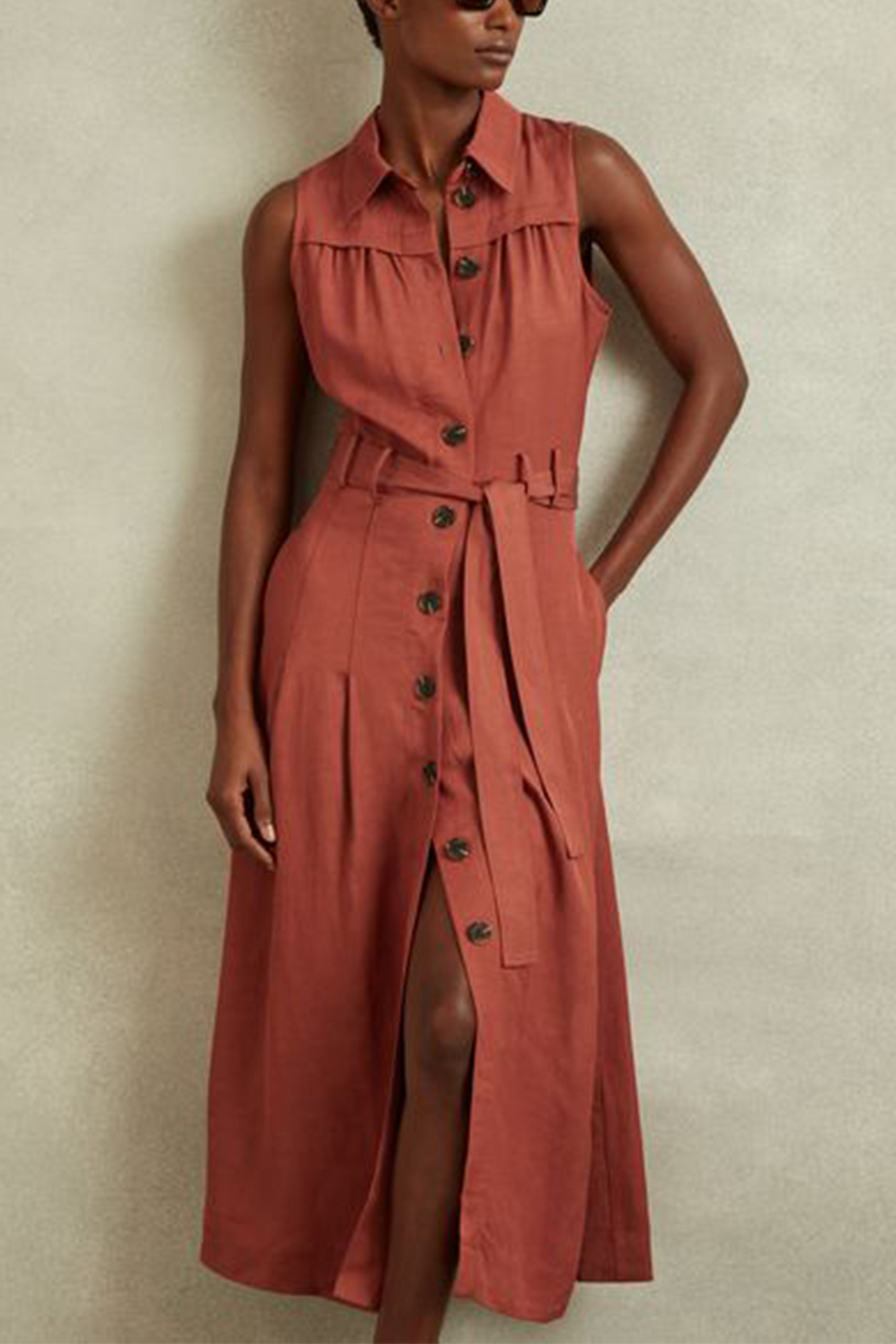 Heidi Viscose-linen Belted Midi Dress