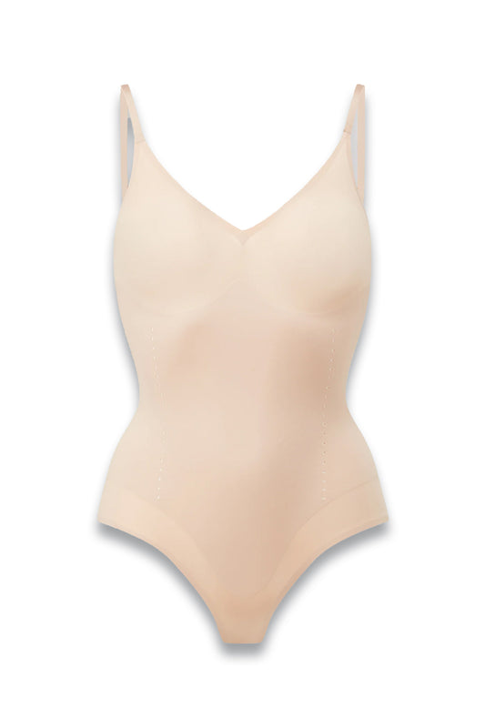 Sculpt Perforated Outer Bodysuit Almond