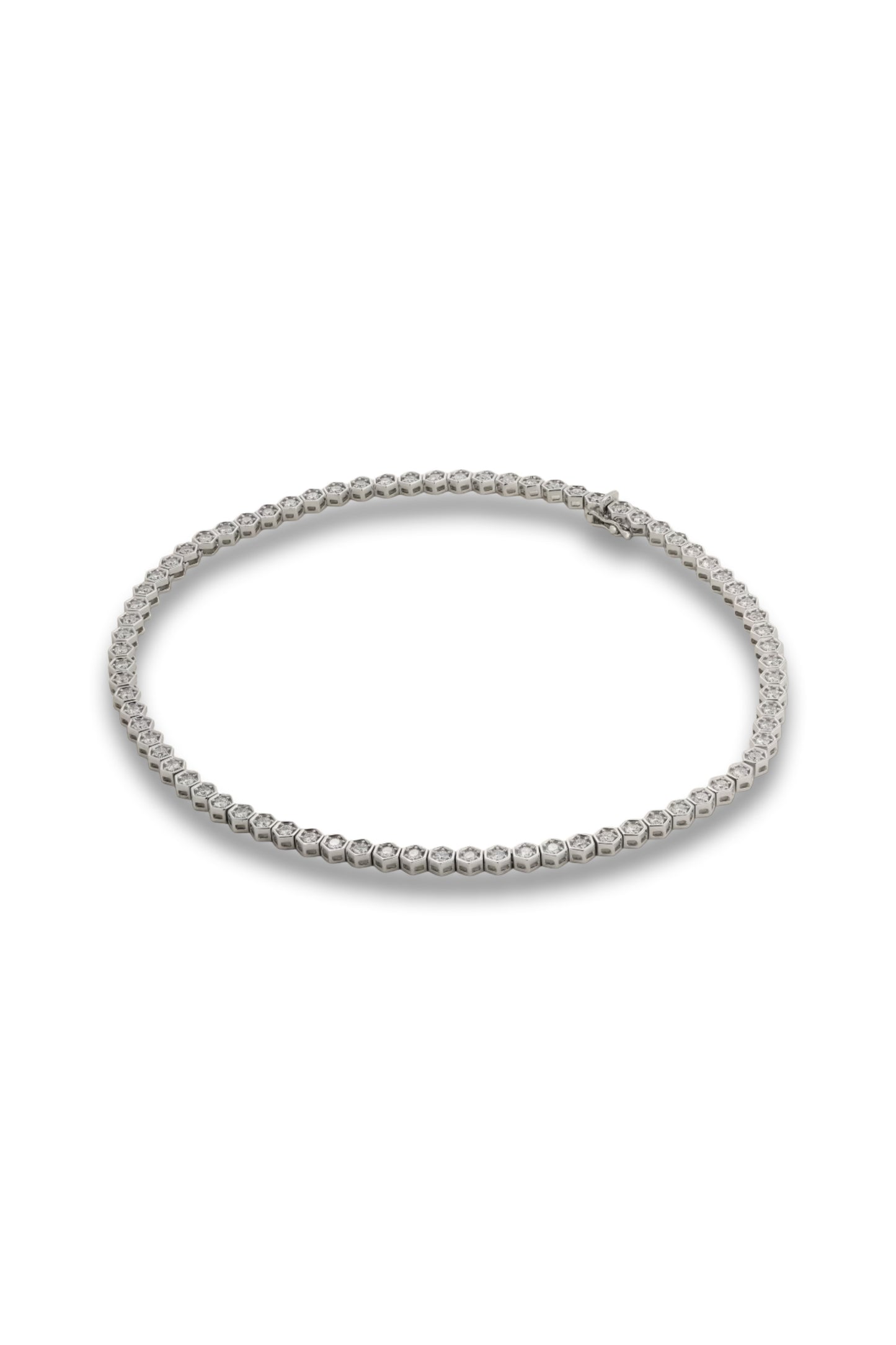 Hexagon Large 18 Karat White Gold Diamond Tennis Necklace