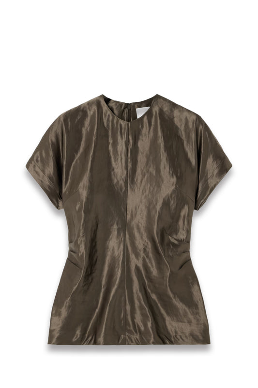 Pero Draped Linen and Silk-Blend Satin Blouse