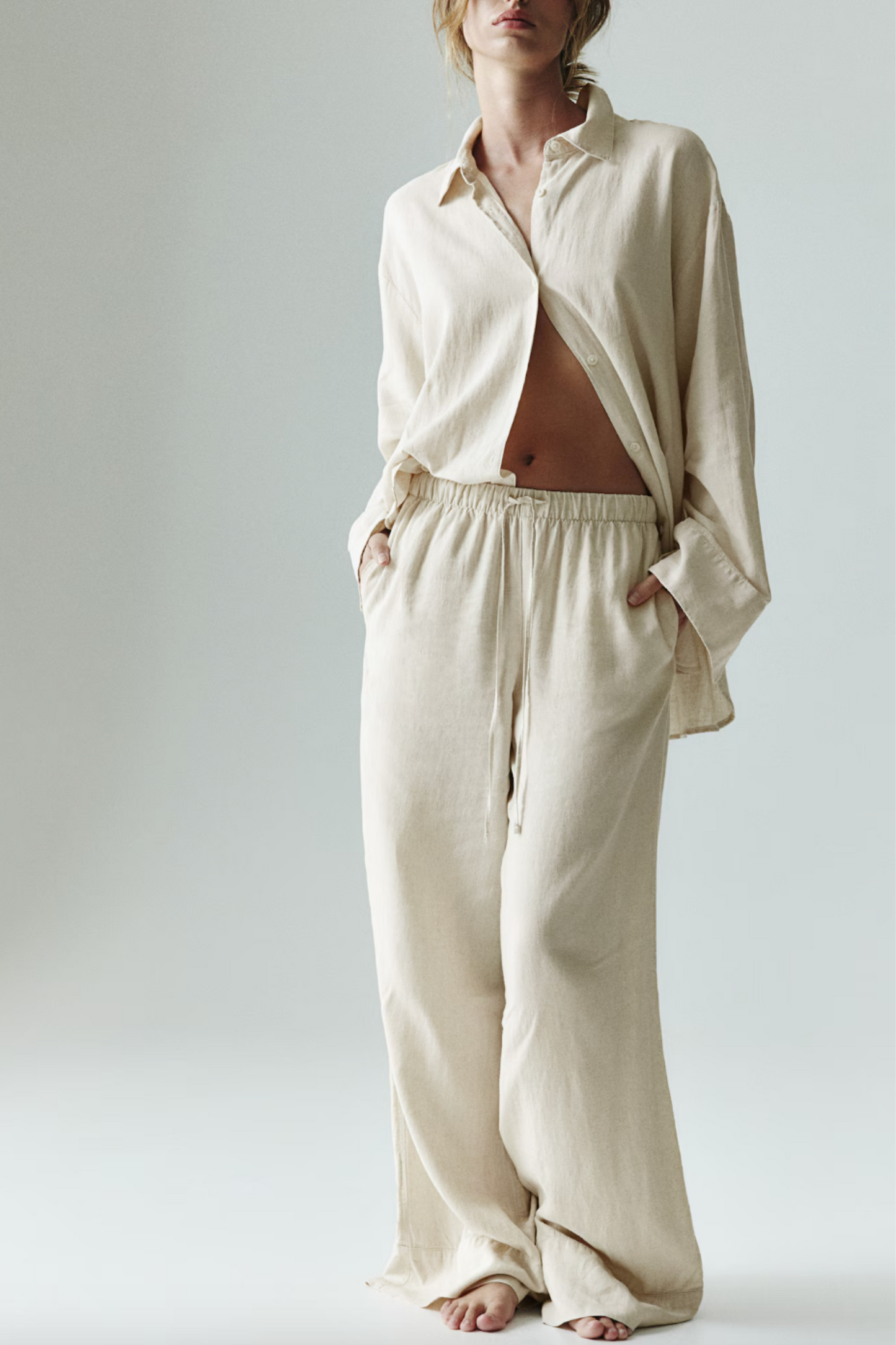 Linen-Blend Shirt and Wide Trousers