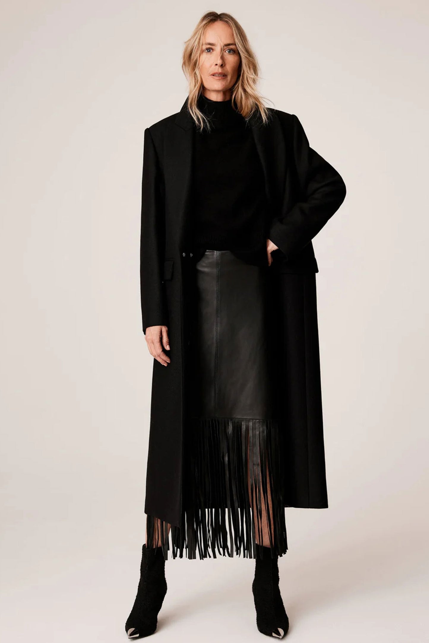Black Leather Fringe Skirt