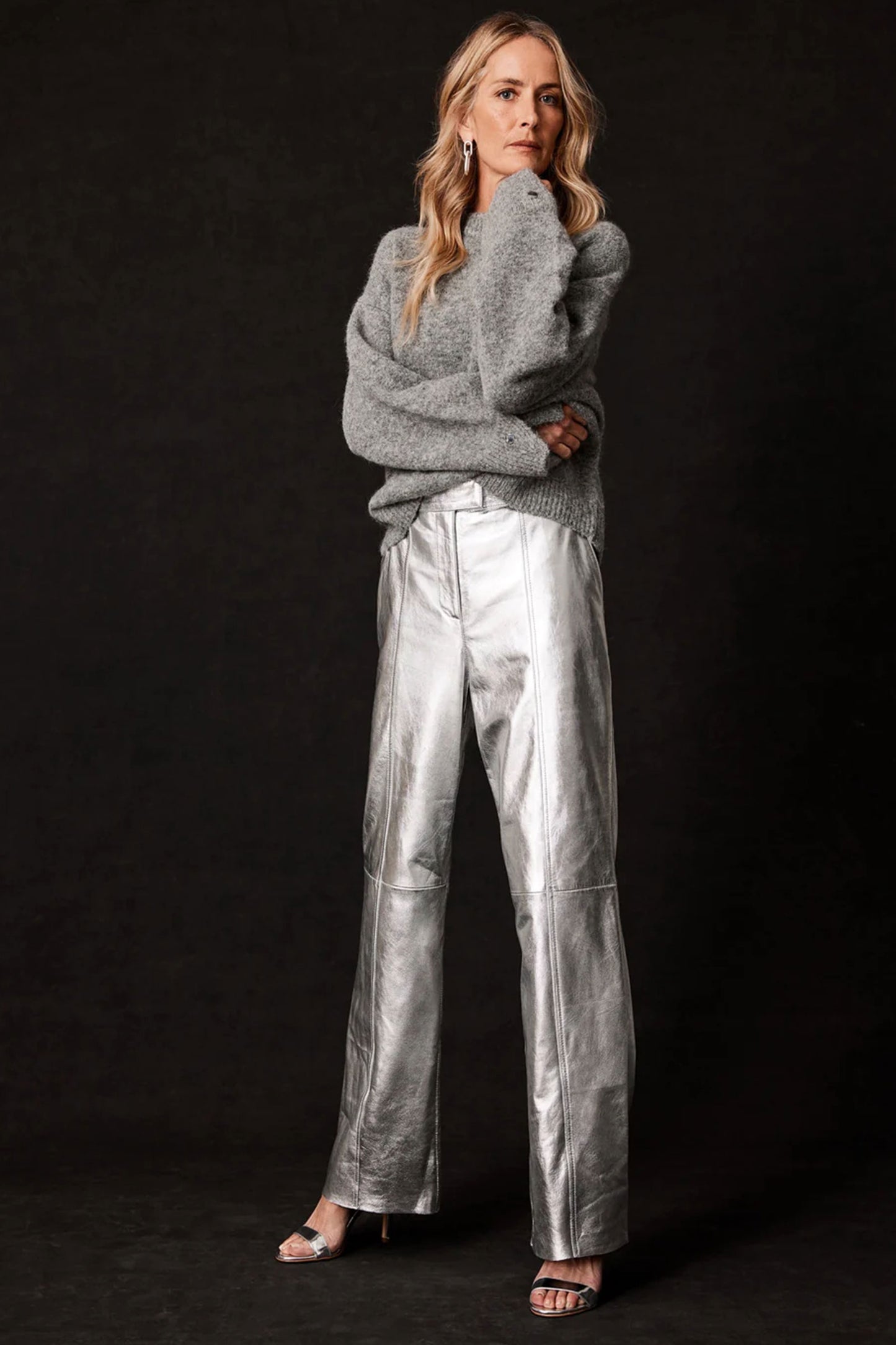 Silver Leather Wide Trousers
