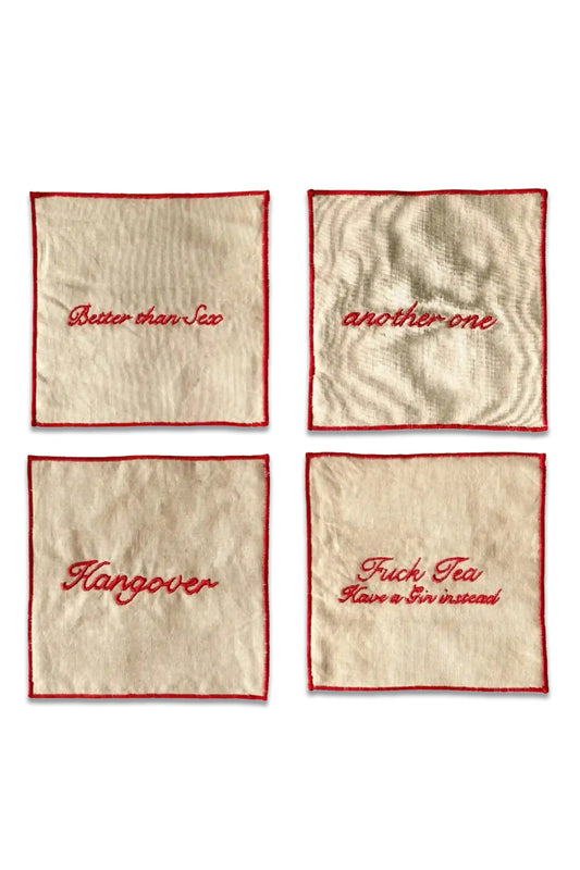 Beige Embroidered Cocktail Napkins