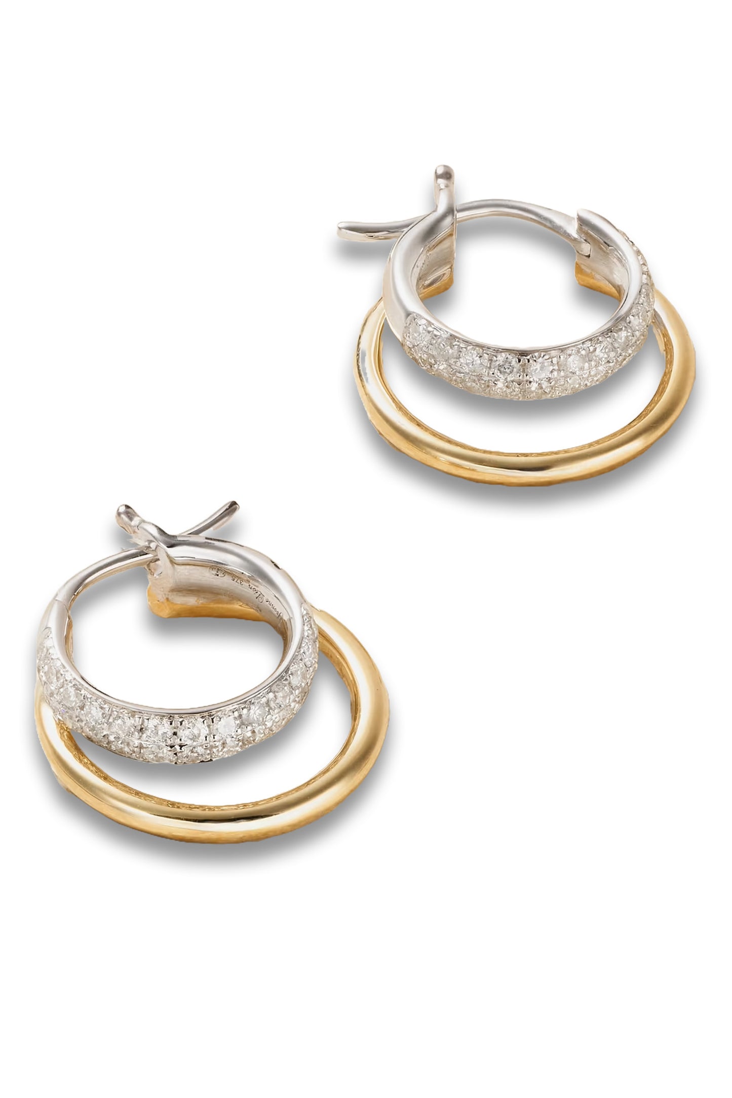 9-karat yellow and white gold diamond hoop earrings
