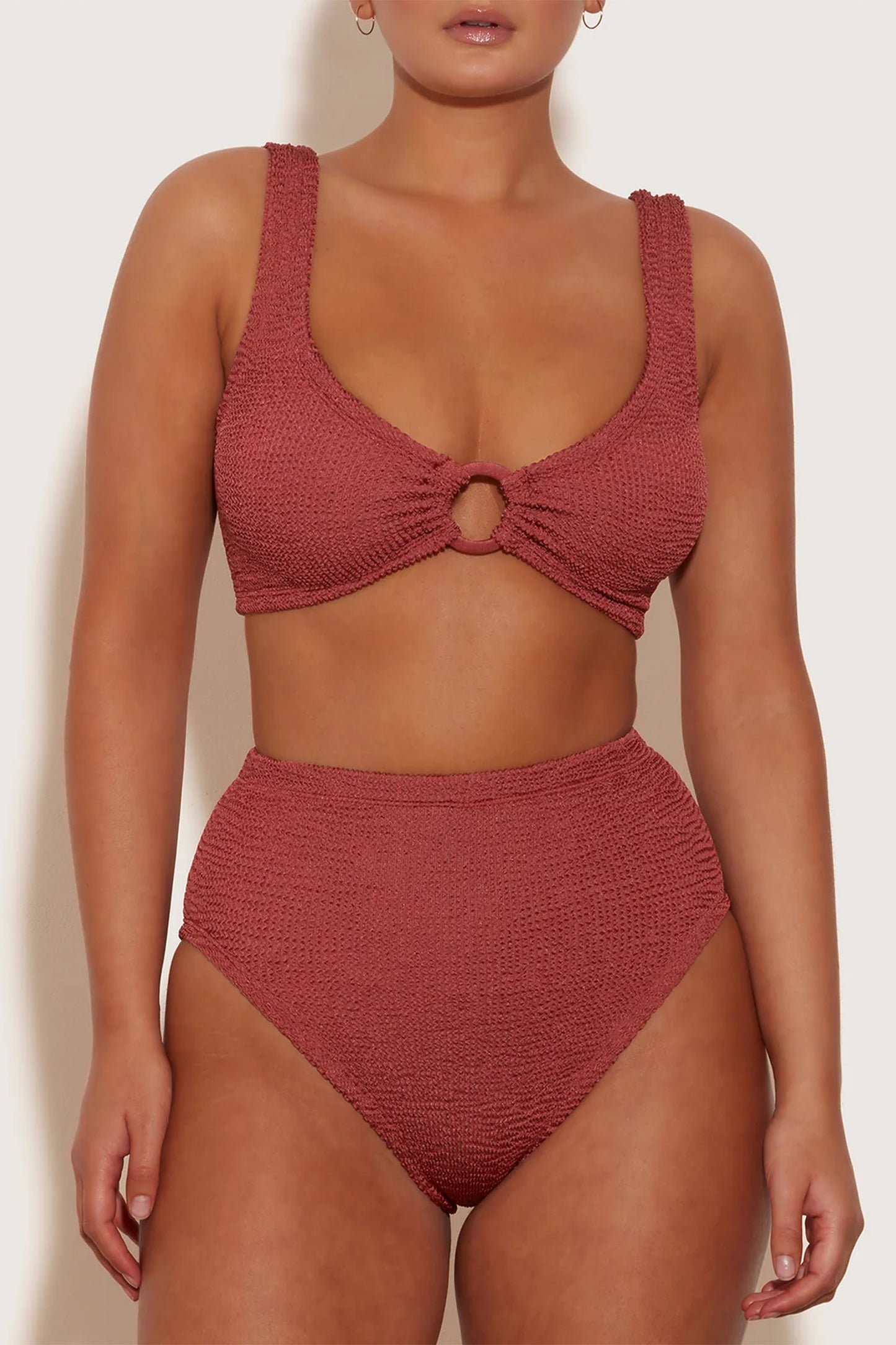 Nadine Bikini With Tonal Hoops, Metallic Rosewood